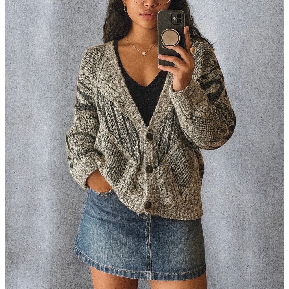 Vintage 80s 90s Michael Gerald Ramie Cotton Textured Knit Cardigan Sweater M